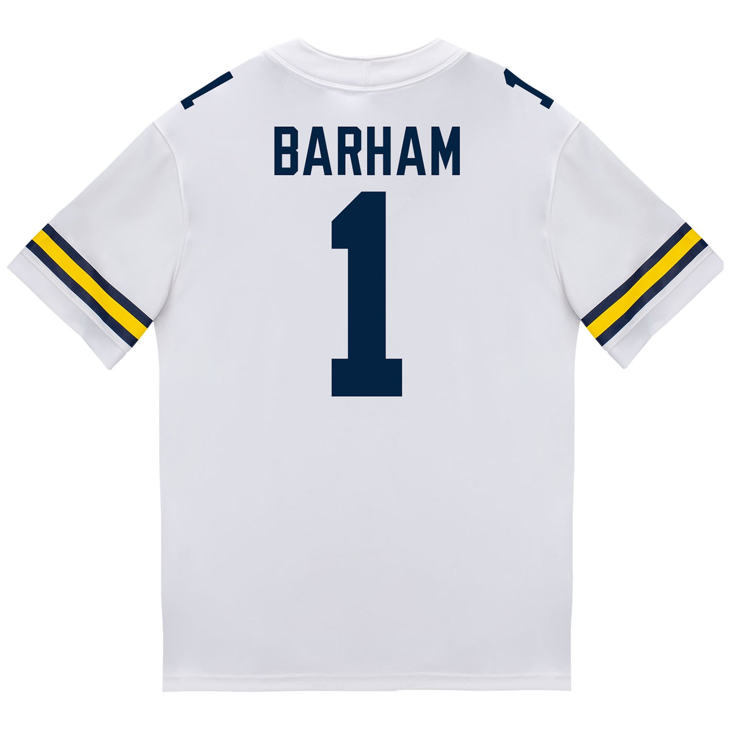 Michigan Wolverines #1 Jaishawn Barham Student Athlete White Football Jersey - Back View