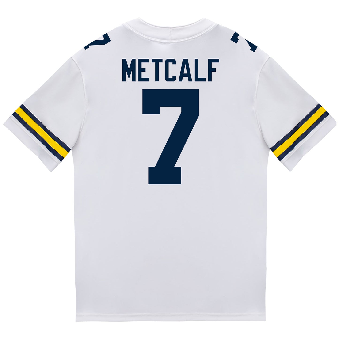 Michigan Wolverines #7 TJ Metcalf Student Athlete White Football Jersey - Back View