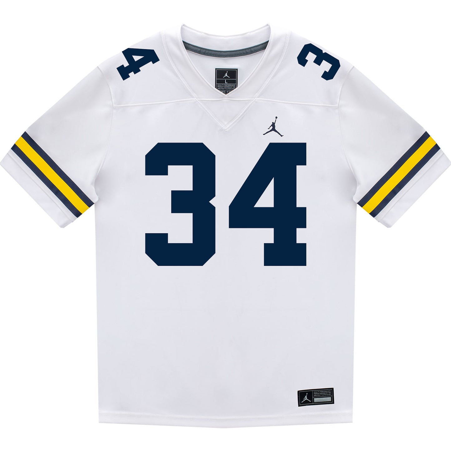 Michigan Wolverines #34 Jaydon Hood Student Athlete White Football Jersey - Back View - Front View