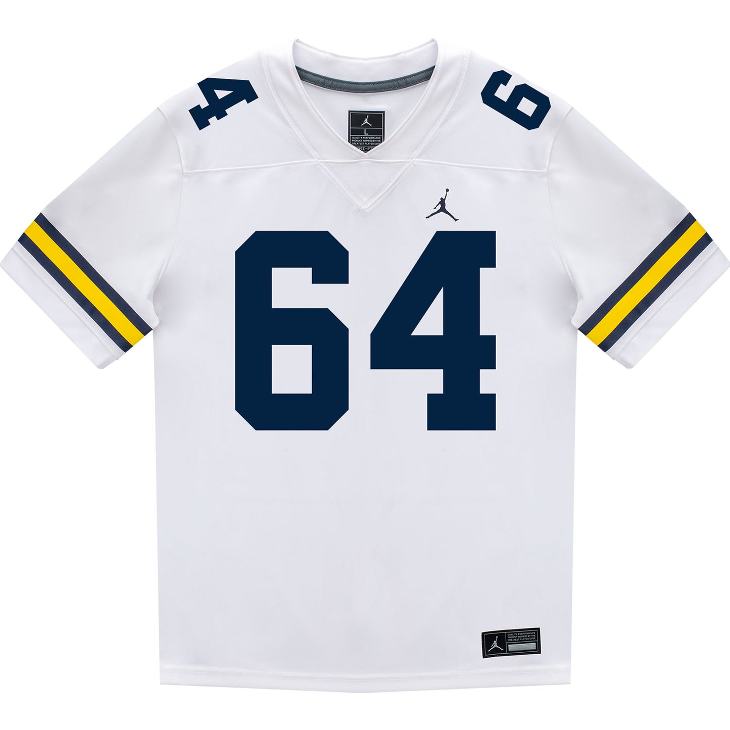 Michigan Wolverines #64 James Kavouklis Student Athlete White Football Jersey - Front View