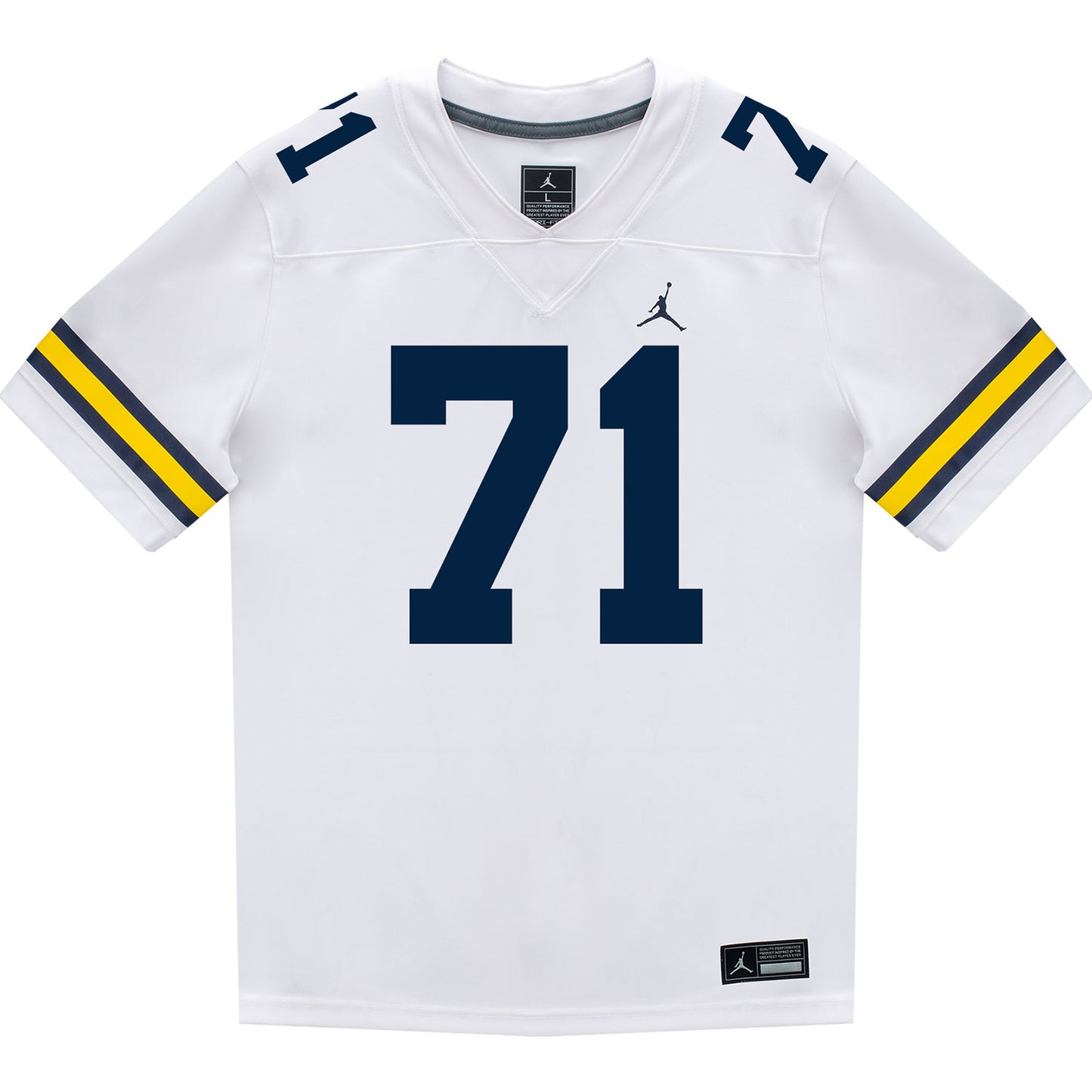 Michigan Wolverines #71 Evan Link Student Athlete White Football Jersey - Front View