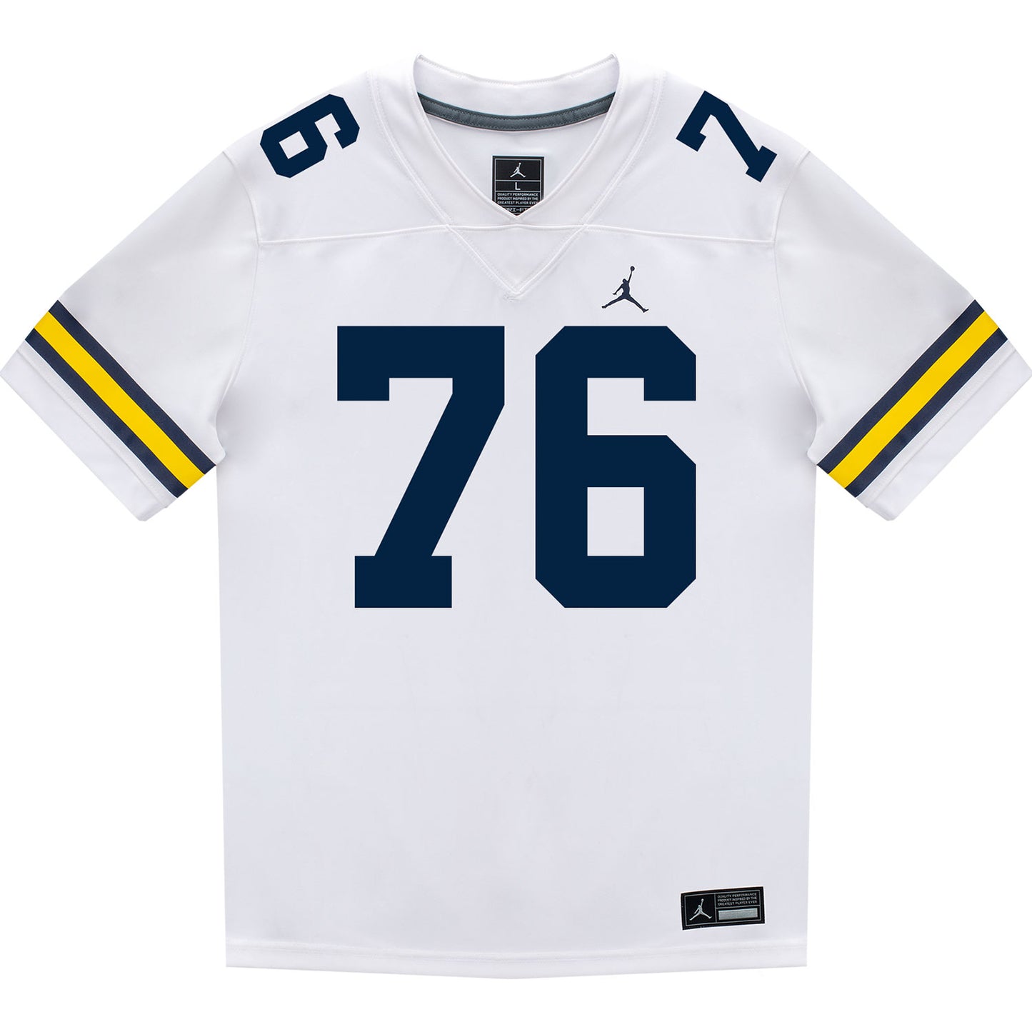 Michigan Wolverines #76 Manuel Beigel Student Athlete White Football Jersey - Front View