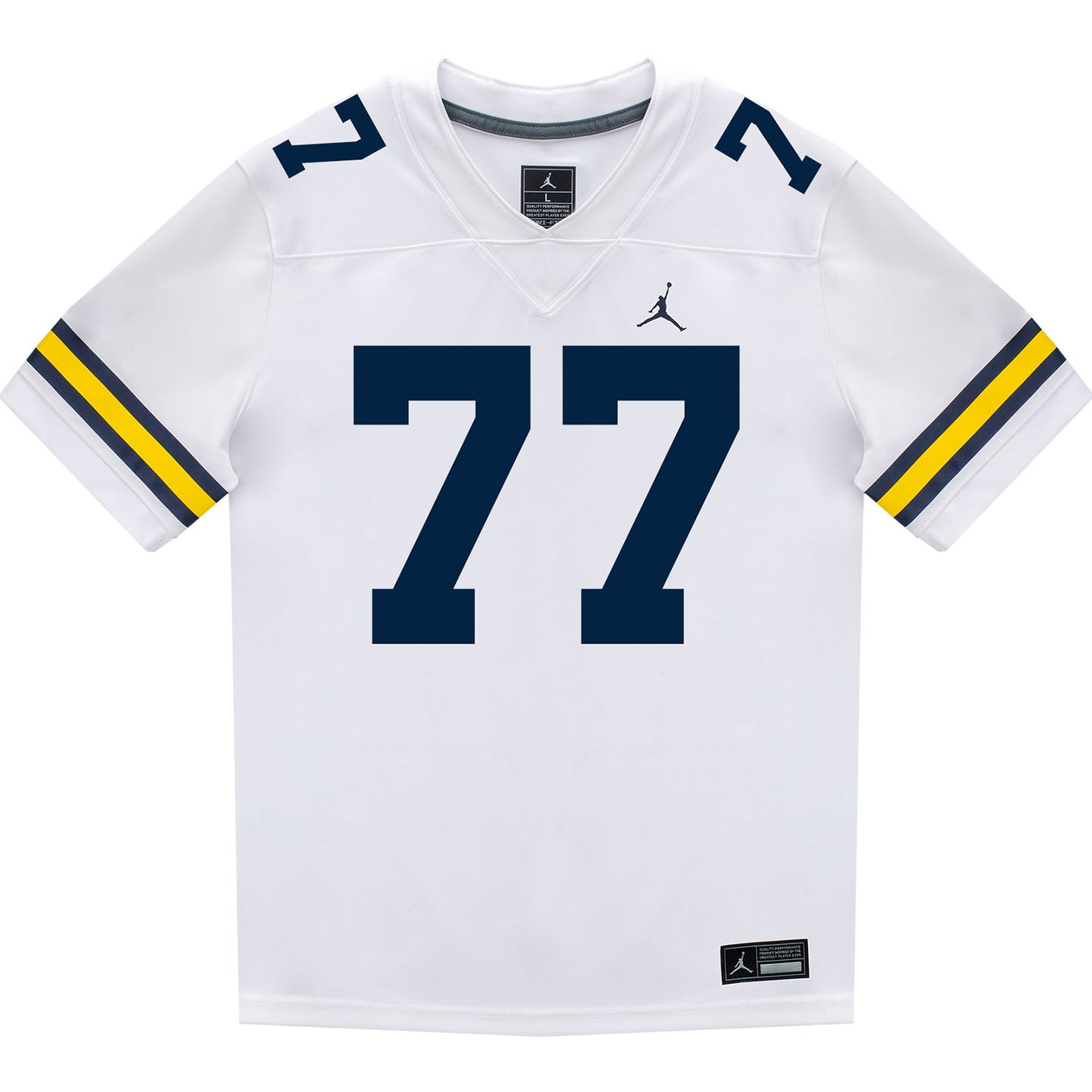 Michigan Wolverines #77 Blake Frazier Student Athlete White Football Jersey - Front View