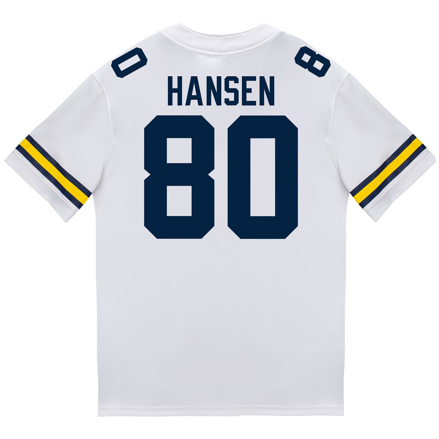 Michigan Wolverines #80 Hogan Hansen Student Athlete White Football Jersey - Back View