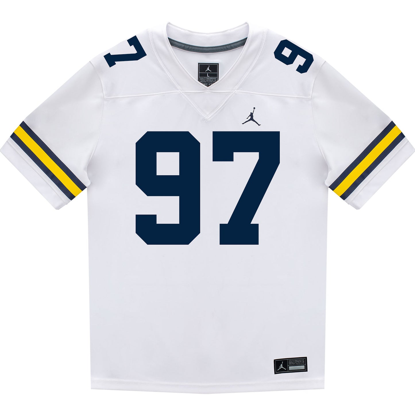 Michigan Wolverines #97 Chibi Anwunah Student Athlete White Football Jersey - Front View