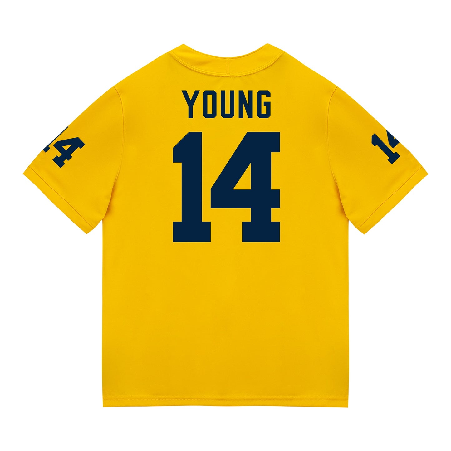 Michigan Wolverines #14 Jordan Young Student Athlete Maize Football Jersey - Back View
