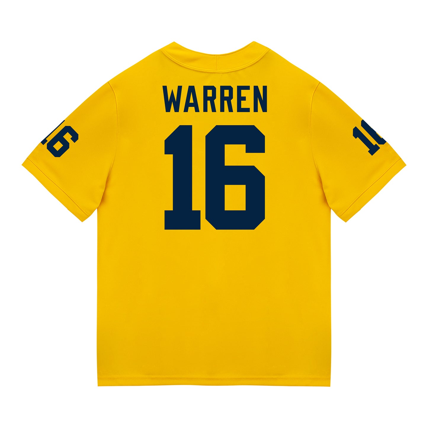 Michigan Wolverines #16 Davis Warren Student Athlete Maize Football Jersey - Back View