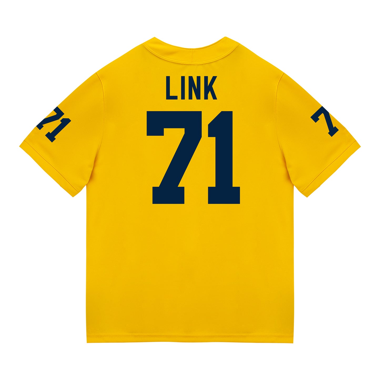 Michigan Wolverines #71 Evan Link Student Athlete Maize Football Jersey - Back View