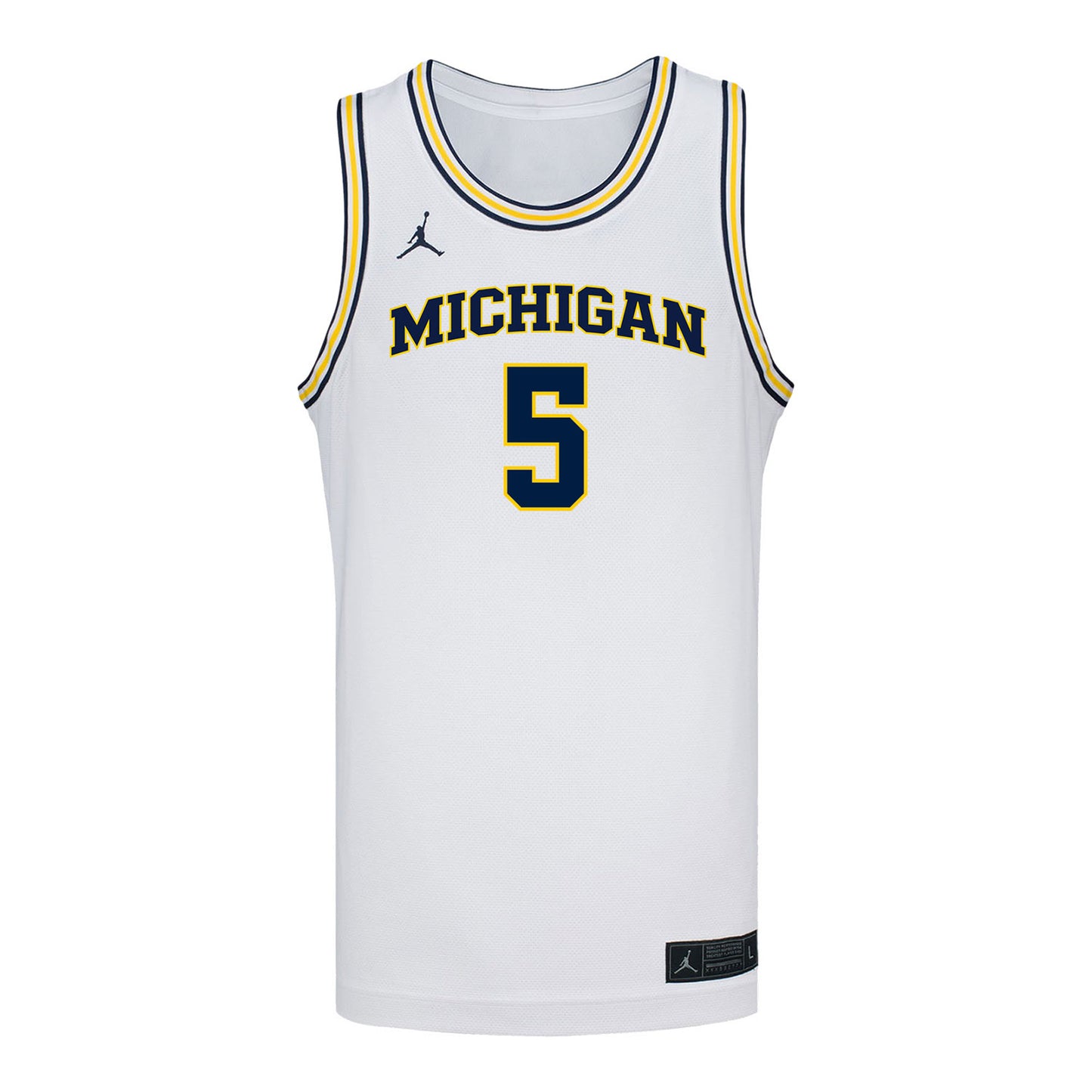 Michigan Wolverines #5 Oscar Goodman Student Athlete White Basketball Jersey - Front View