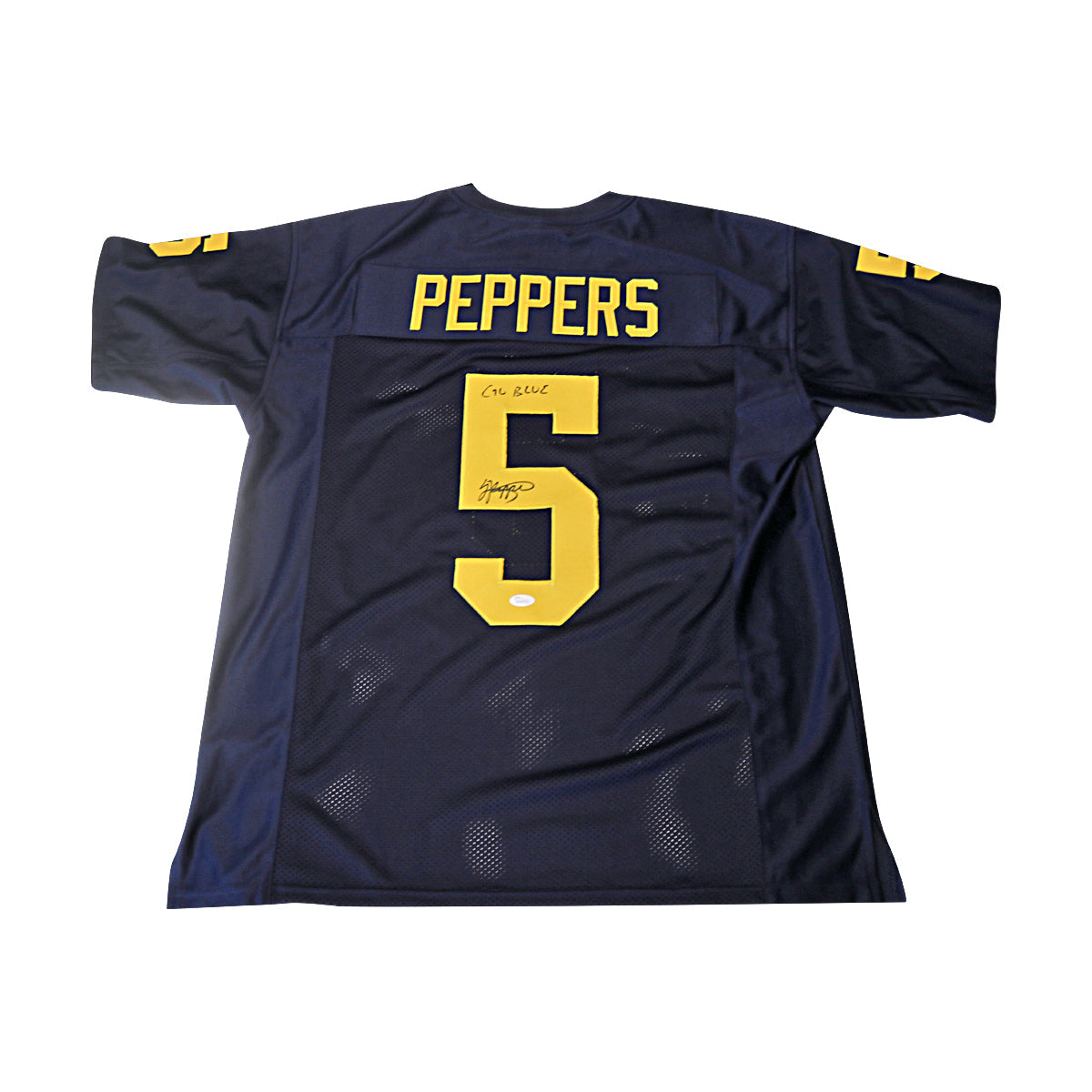 Jabrill Peppers Michigan Wolverines Autographed Signed Inscribed "Go Blue" Navy Blue Custom Jersey (JSA Holo) - Back View