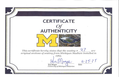 Michigan Wolverines Authentic 60's-90's Big House Fiberglass #27 Bleacher Seat - CA