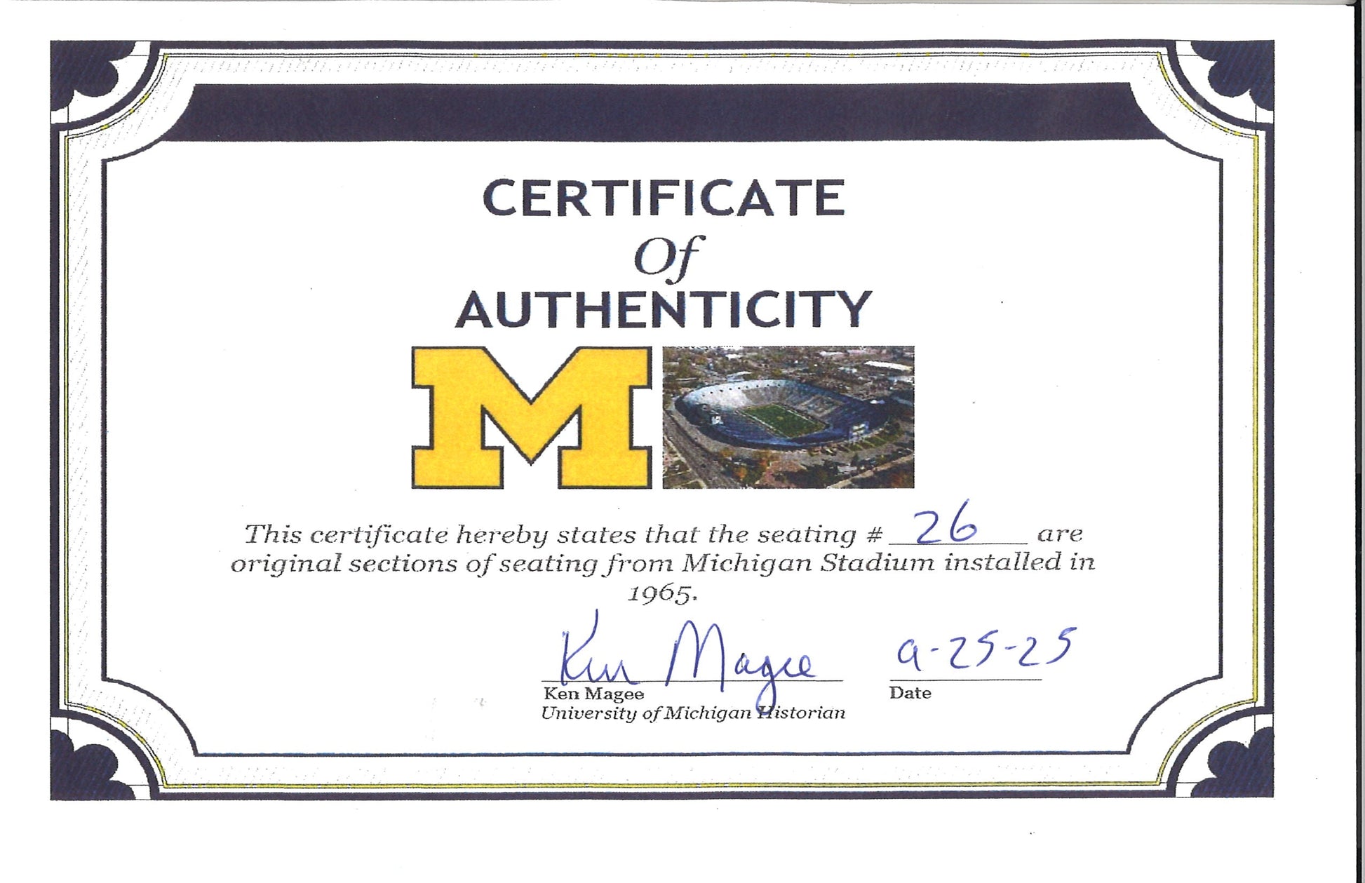 Michigan Wolverines Authentic 60's-90's Big House Fiberglass #26 Bleacher Seat - CA View