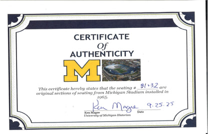 Michigan Wolverines Authentic 60's-90's Big House Fiberglass #31/32 Bleacher Seat - CA View