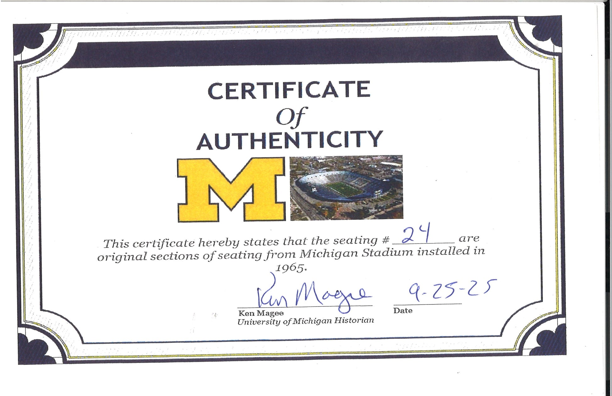 Michigan Wolverines Authentic 60's-90's Big House Fiberglass #24 Bleacher Seat - CA View