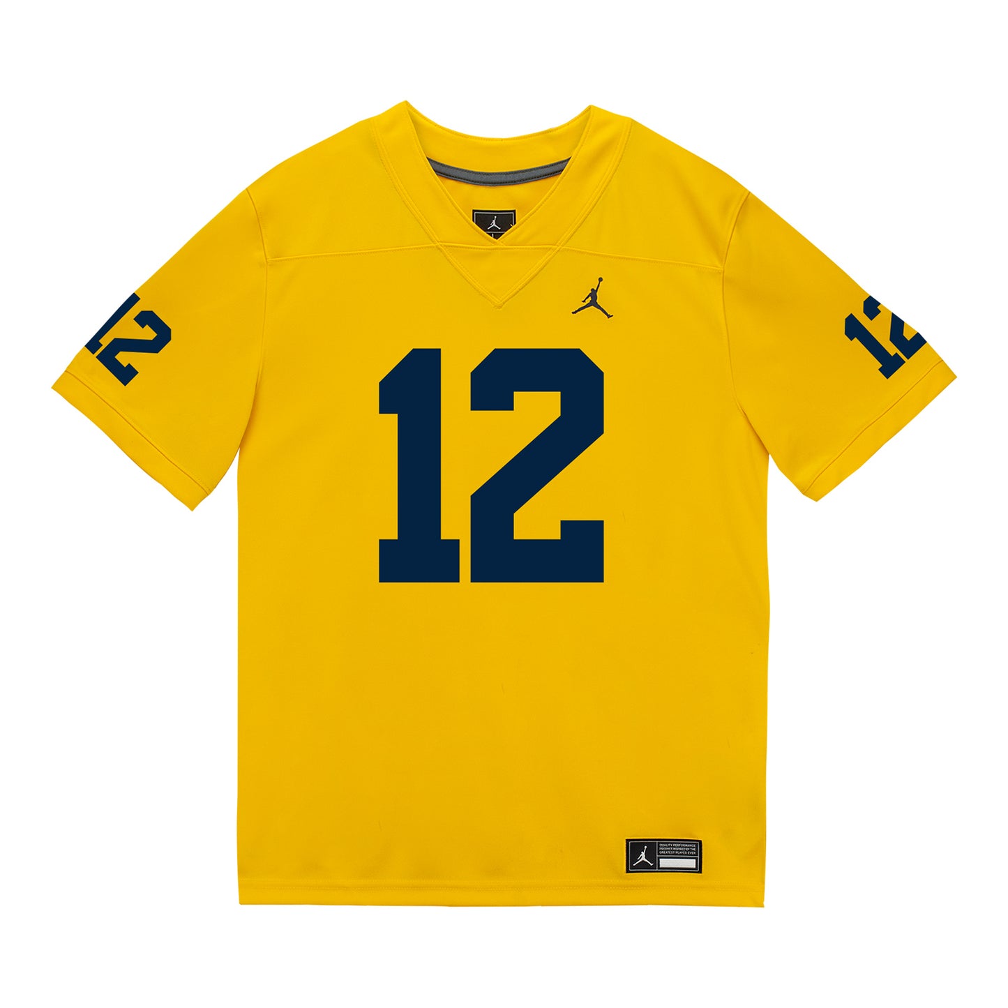 Michigan Wolverines #12 Jake Garica Student Athlete Maize Football Jersey - Front View