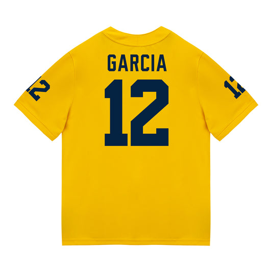 Michigan Wolverines #12 Jake Garica Student Athlete Maize Football Jersey - Back View