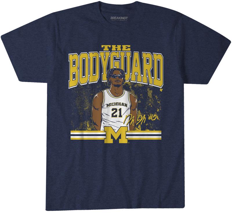 Michigan Wolverines Men's Basketball Breaking T Morez Johnson Jr. The Bodyguard T-Shirt - Front View