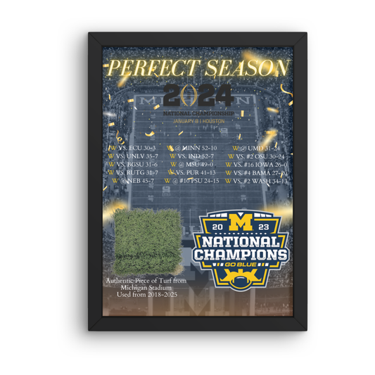 University of Michigan 2024 Perfect Season Framed Collage with Authentic Piece of Michigan Stadium Turf