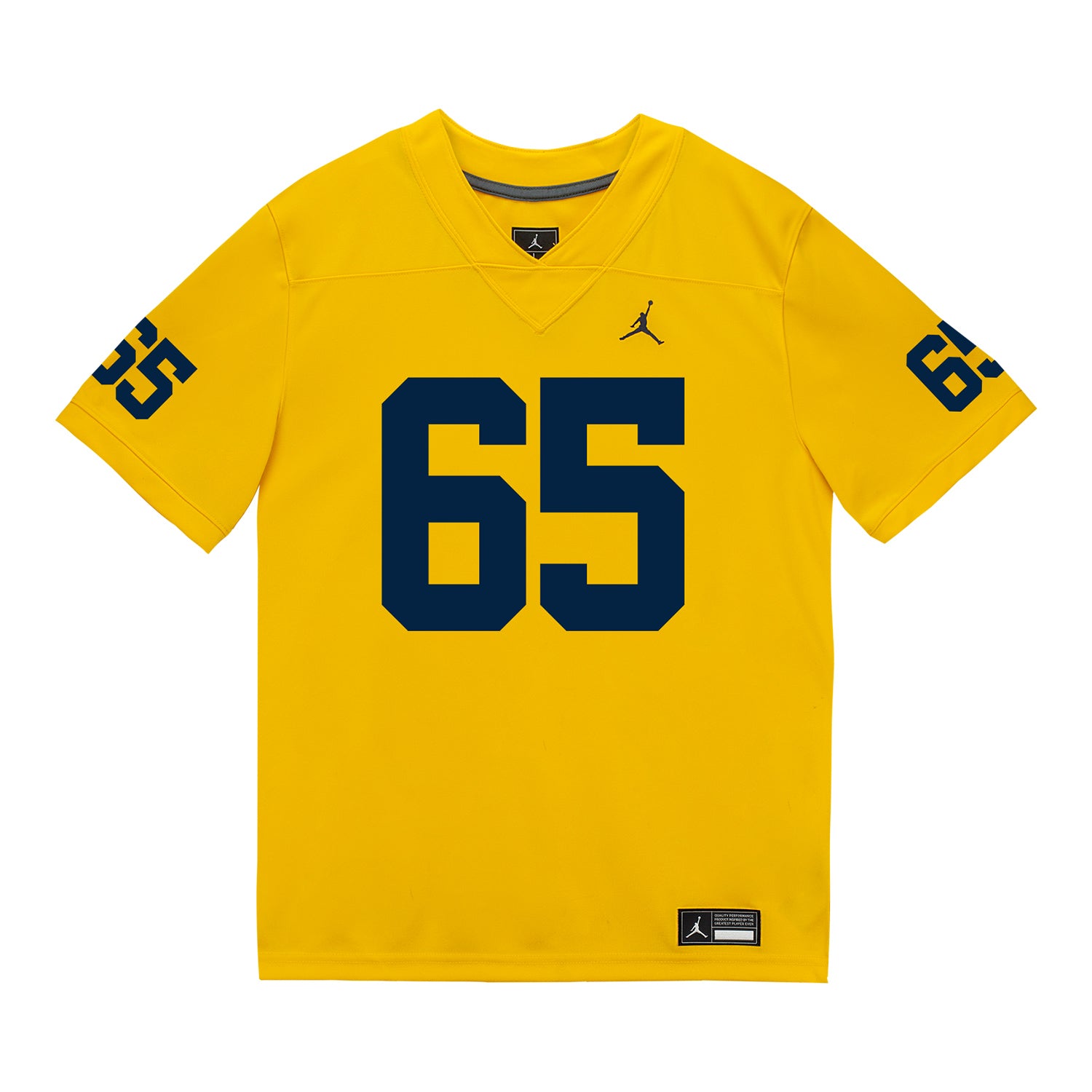 Michigan Wolverines #65 Andrew Babaola  Student Athlete Maize Football Jersey - Front View