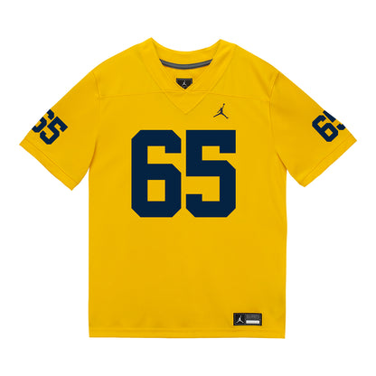 Michigan Wolverines #65 Andrew Babaola  Student Athlete Maize Football Jersey - Front View