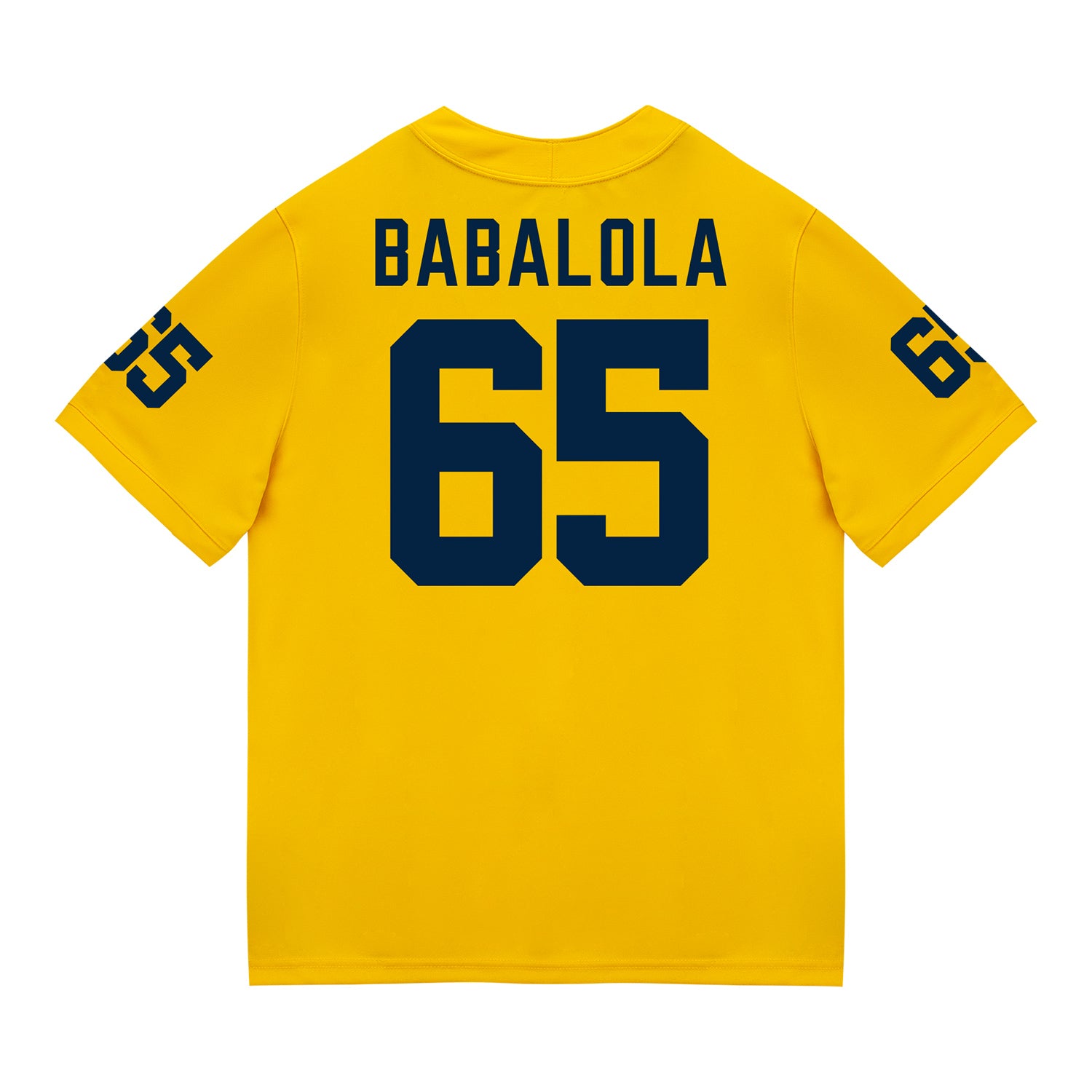 Michigan Wolverines #65 Andrew Babaola  Student Athlete Maize Football Jersey - Back View