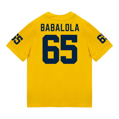 Michigan Wolverines #65 Andrew Babaola  Student Athlete Maize Football Jersey - Back View