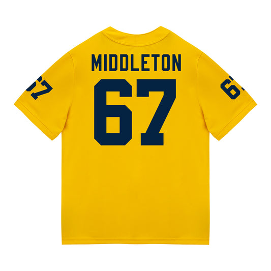 Michigan Wolverines #67 Trent Middleton Student Athlete Maize Football Jersey - Back View