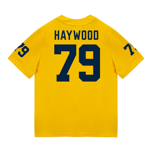 Michigan Wolverines #79 Ty Haywood Student Athlete Maize Football Jersey - Back View