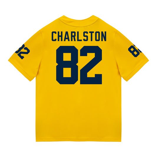 Michigan Wolverines #82 CJ Charlston Student Athlete Maize Football Jersey - Back View