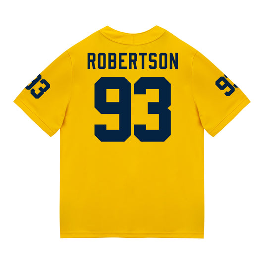 Michigan Wolverines #93 Hunter Robertson Student Athlete Maize Football Jersey - Back View
