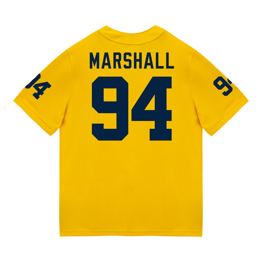 Michigan Wolverines #94 Nate Marshall Student Athlete Maize Football Jersey - Back View