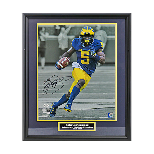 Jabril Peppers Signed Michigan Wolverines 16x20 Spotlight Framed Photo (SC COA) - Front View
