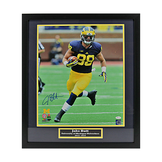 Jake Butt Signed Michigan Wolverines 16x20 Running Framed Photo (JSA COA) - Front View