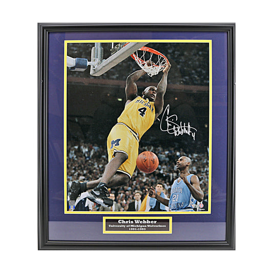 Chris Webber Signed Michigan Wolverines 16x20 Dunking Framed Photo (Fanatics) - Front View