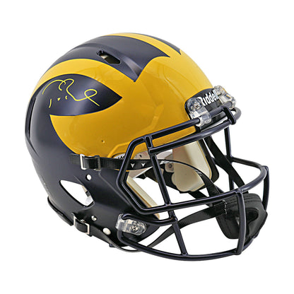 Tom Brady Signed Michigan Riddell Speed FS Authentic Helmet (Fanatics) - Front Side View