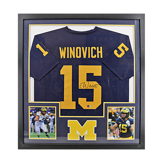 Chase Winovich Signed Michigan Framed Pro-Style Blue Jersey (Beckett Auth) - Front View