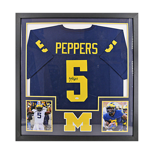 Jabril Peppers Signed Michigan Framed Pro-Style Blue Jersey (JSA Holo) - Front View