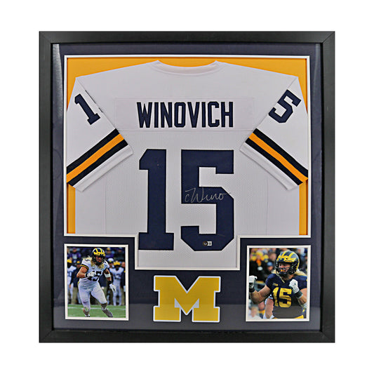 Chase Winovich Signed Michigan Framed Pro-Style White Jersey (Beckett Auth) - Front View