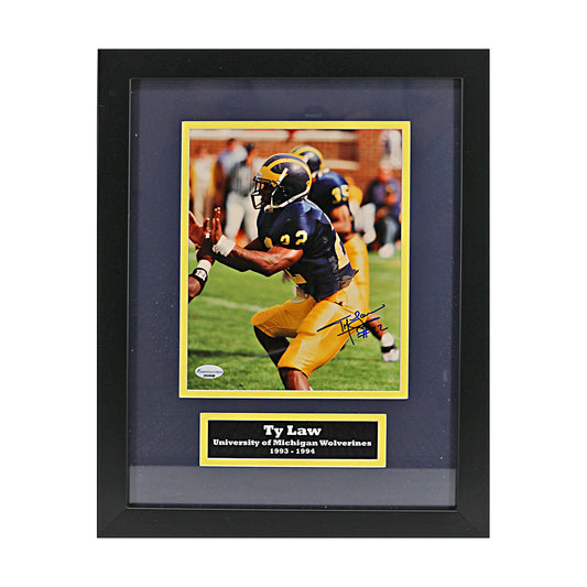 Ty Law Signed Michigan Wolverines 8x10 Framed Photo (SC COA) - Front View