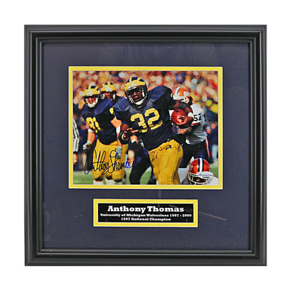 Anthony Thomas Signed Michigan Wolverines 8x10 vs Illinois Framed Photo (SC COA) In Navy - Front View