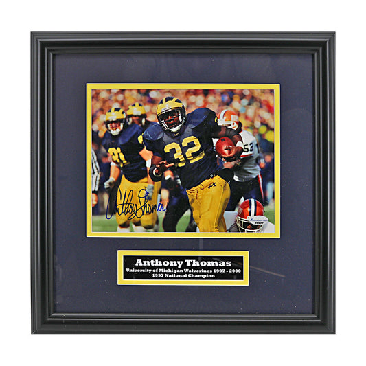 Anthony Thomas Signed Michigan Wolverines 8x10 vs Illinois Framed Photo (SC COA) In Navy - Front View