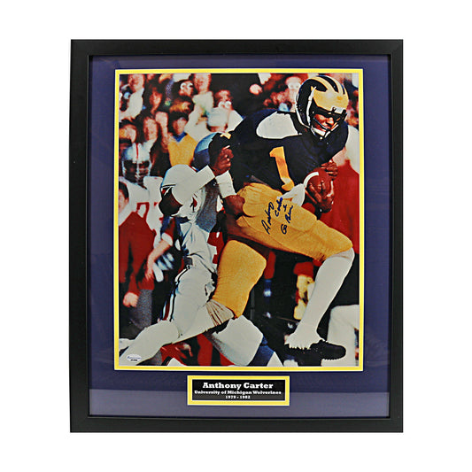 Anthony Carter Signed Inscribed Michigan 16x20 Framed Photo (SC COA) - Front View