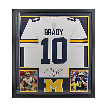 Tom Brady Michigan Wolverines Signed White Framed Jersey (Fanatics) - Front View