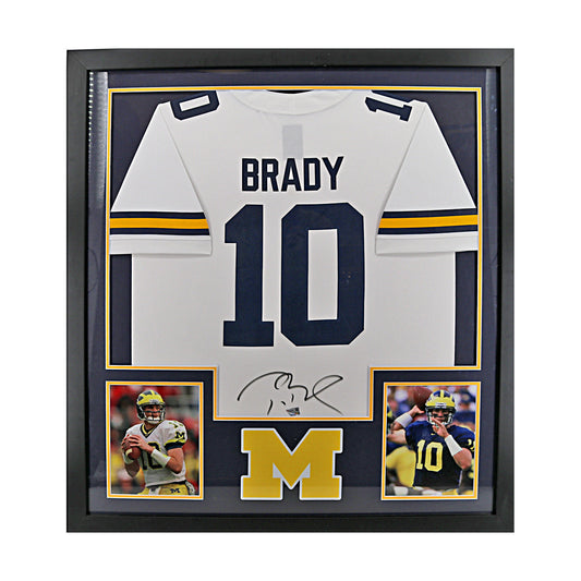 Tom Brady Michigan Wolverines Signed White Framed Jersey (Fanatics) - Front View