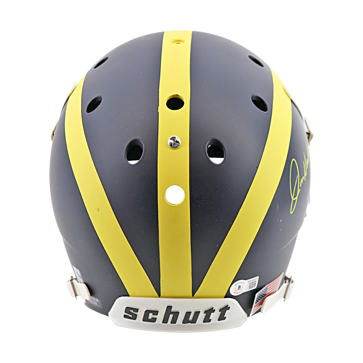 Jim Harbaugh Michigan Wolverines Signed Schutt FS Replica Helmet (Beckett Auth) - Back View