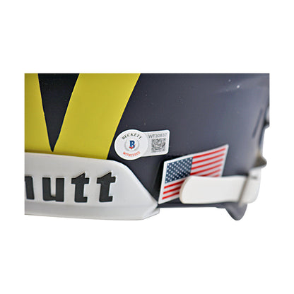 Jim Harbaugh Michigan Wolverines Signed Schutt FS Replica Helmet (Beckett Auth) - Sticker View