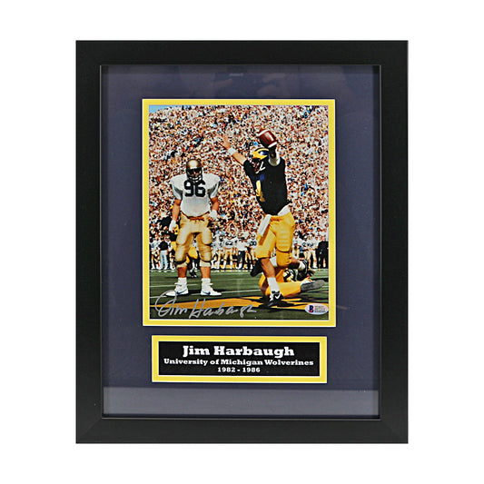 Jim Harbaugh Michigan Wolverines Autographed Signed 8x10 Celebration Framed Photo (Beckett COA) - Front View