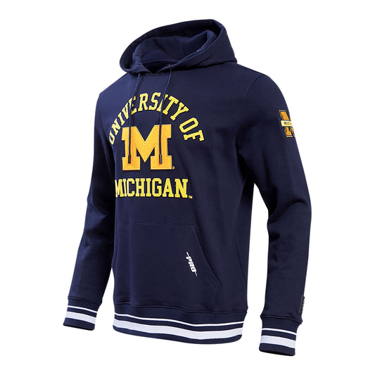 Michigan Wolverines Classic Stacked Logo Fleece Pullover Hoodie In Navy - Front Left View