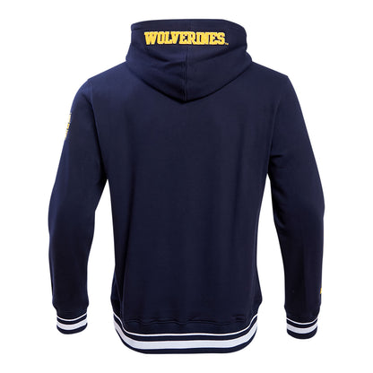 Michigan Wolverines Classic Stacked Logo Fleece Pullover Hoodie In Navy - Back View