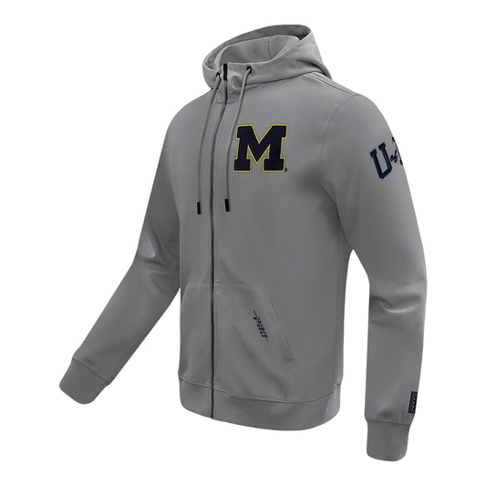 Michigan Wolverines Classic DK Grey Full-Zip Pullover Hoodie In Grey - Front Side View